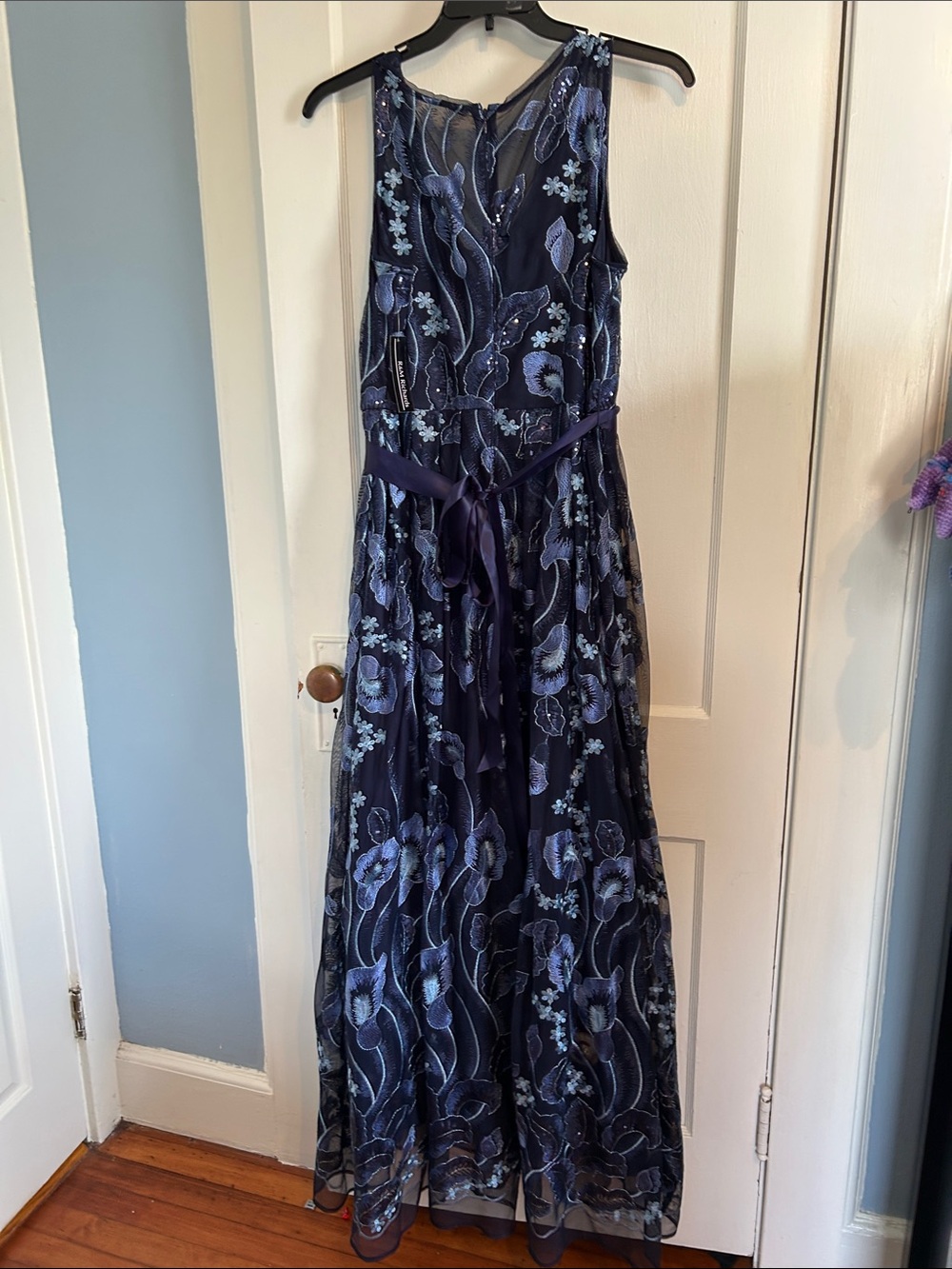 R&M Richards Navy Blue Floral Embroidered Special Occasion Maxi Dress 14W - Picture 7 of 11